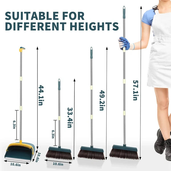 57'' Broom and Dustpan Set for Home, Efficient Cleaning Teeth Dustpan, Long Hand