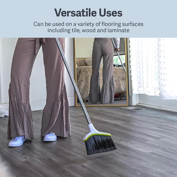 Basics 2-Piece Angled Broom and Dustpan Set, 44" Angled Broom with Long Handle a