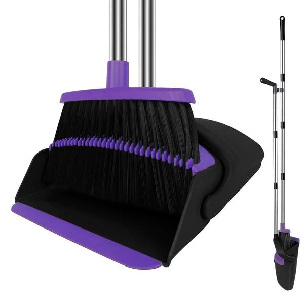 Broom And Dustpan Set Upright Purple Broom With Dustpan Combo Set 51" Long Handl