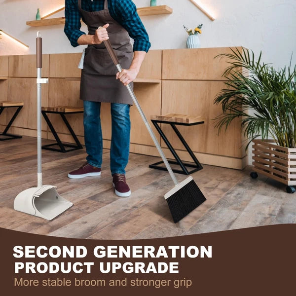 54" Long Handled Broom and Dustpan Set - Perfect Dust Pan and Brush Combo for...