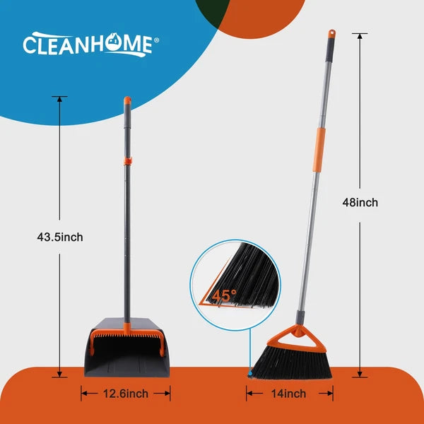 Commercial Broom and Dustpan Set with Long Handle Outdoor Heavy Duty