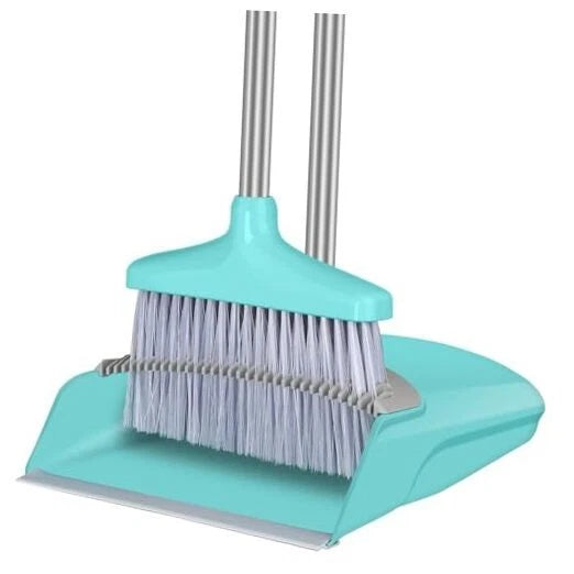 Broom and Dustpan Set 48" Long Handle Broom and Collapsible Dust Light Blue