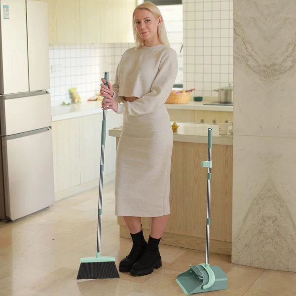 Broom and Dustpan Set for Home, Dust Pan with Long Handle, Broom