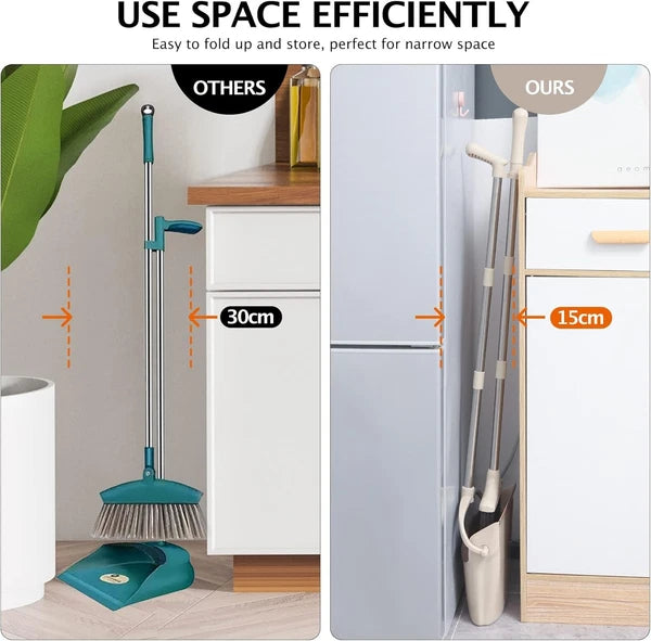 Broom and Dustpan Set with Long Handle Upright Standing Sweep Combo Home Office