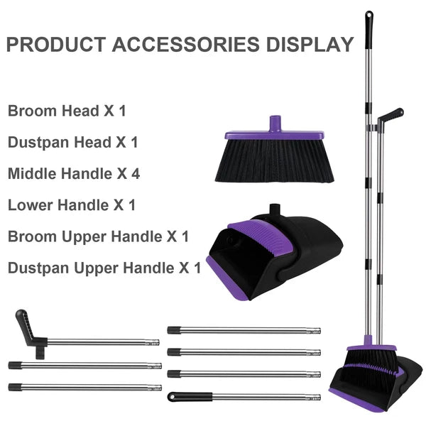 Broom with Dustpan Combo Set, 51" Household Dustpans and Broom, Standing Dust...