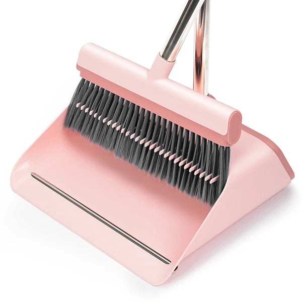 Broom and Dustpan Set with Dustpan Teeth Self Cleaning