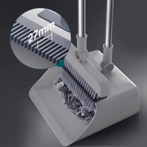 3-in-1 Broom & Dustpan Set with Long Handle - Home Cleaning Tools Sturdy Comb