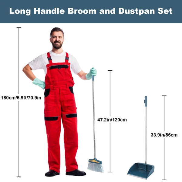 Broom with Dustpan Combo Set Long Handle and Sturdy Wide for Home Office Kitchen