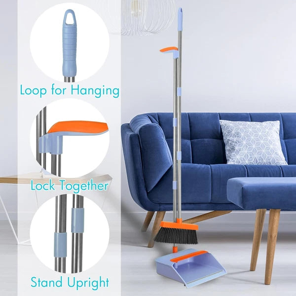 2-Pack Broom and Dustpan Set for Sweeping Indoor, Broom Dustpan with 48" Long...