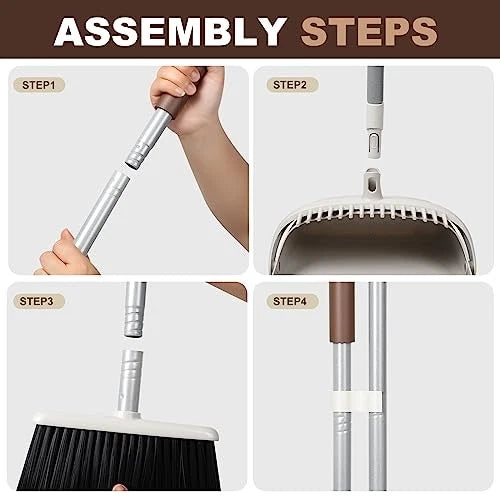 54" Long Handled Broom and Dustpan Set - Perfect Dust Pan and Brown and White