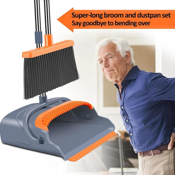 Broom and Dustpan Set Stainless Steel 51" Heavy Duty Self-Cleaning Indoor Out...