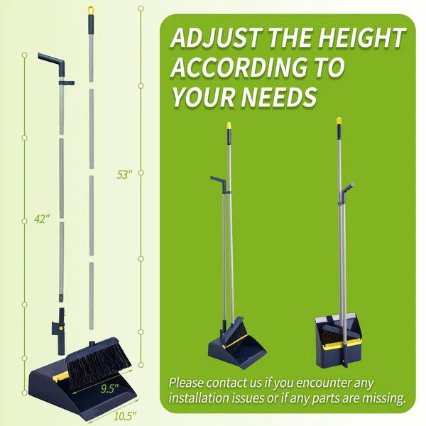 Broom And Dustpan Set Long Handled Adjustable Dustpan And Brush With Comb Teeth