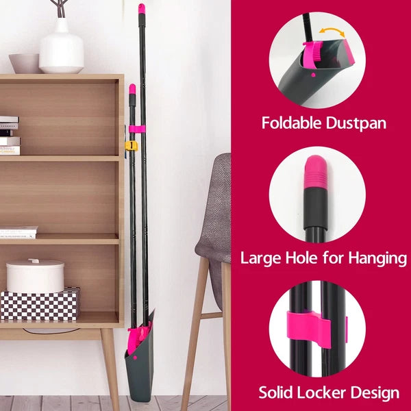 Broom with Dustpan Combo Set Long Handle Lightweight Indoor Broom Set Upright...
