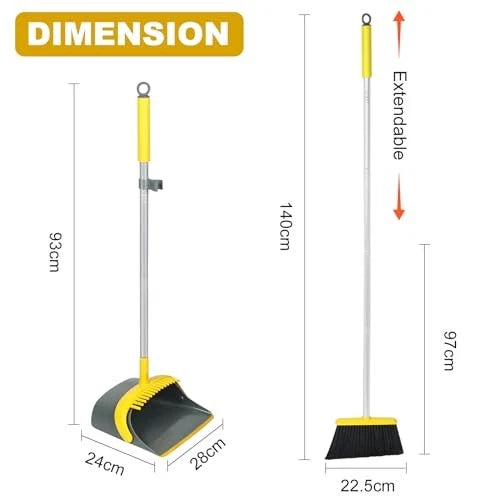 Broom and Dustpan Set with 54 Inch Long Handle - Perfect Dust Pan and Brush