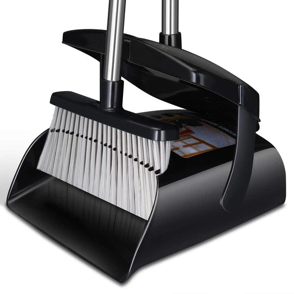 Broom and Dustpan Set for Home with Lid Indoor Upright and Combo Long Handle