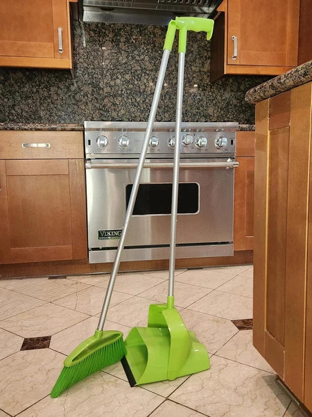 Broom and Dustpan Set for Home, Angled Broom and Upright Dustpan with Extendable