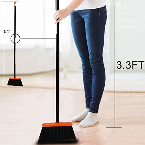 Broom and Dustpan Set with 52" Long Handle for Home Kitchen Room Office Lobby