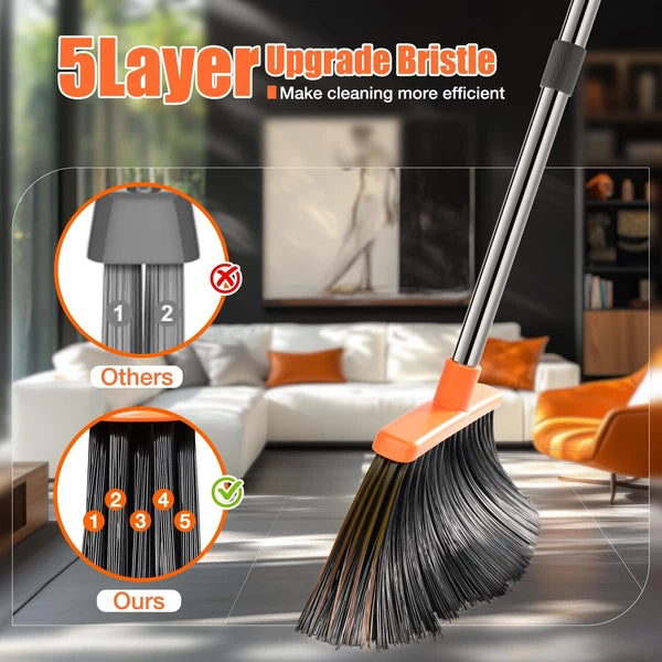 Broom and Dustpan Set 52" Adjustable Handle Stand Up Dustpan Teeth Heavy Duty