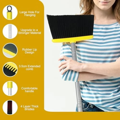Broom and Dustpan Set with 54 Inch Long Handle - Perfect Dust Pan and Brush