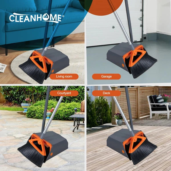 Commercial Broom and Dustpan Set with Long Handle Outdoor Heavy Duty