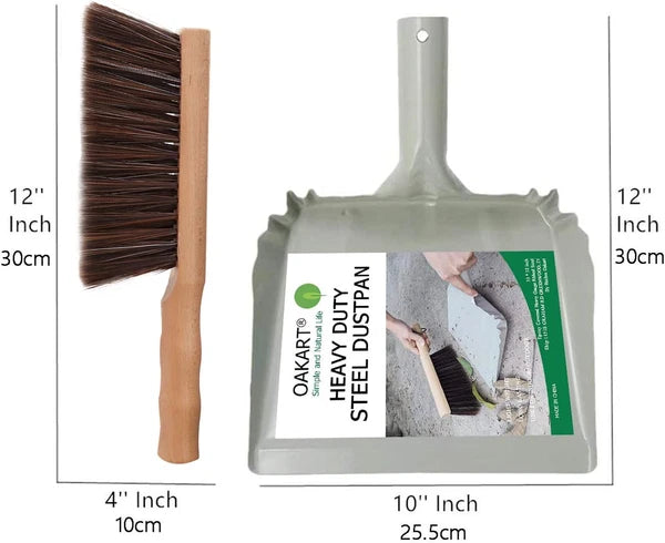 Heavy Duty Metal Dust Pan and Brush Set Wooden Broom Portable Cleaning Tools