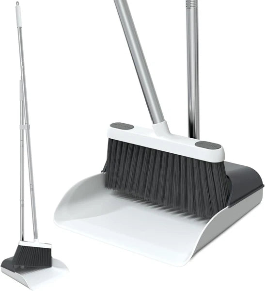 50" Stand-Up Broom & Dustpan Set – Ergonomic 20° Angled Design for Home & Office
