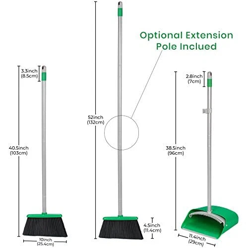Broom and Dustpan Set with 52" Long Handle for Home Kitchen  Assorted Colors