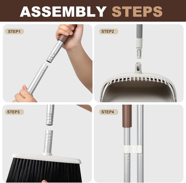 54-inch long-handled broom and dustpan set in brown and white