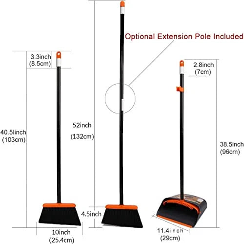 Broom and Dustpan Set with 52" Long Handle for Home Kitchen Room Office Lobby