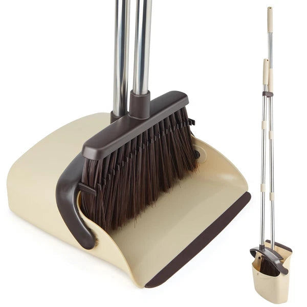 Broom and Dustpan Set with 51" Stainless Handle Soft Bristles for Home Use