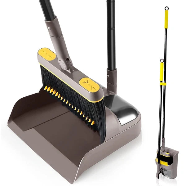 Broom and Dustpan Set for Home with 54 Inches Long Handle Upright Stand Teeth