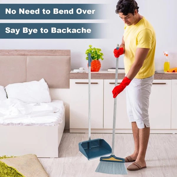 Broom with Dustpan Combo Set Long Handle and Sturdy Wide for Home Office Kitchen