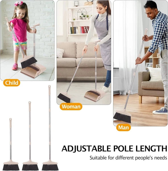 Broom and Dustpan Set with Long Handle Upright Standing Sweep Combo Home Office