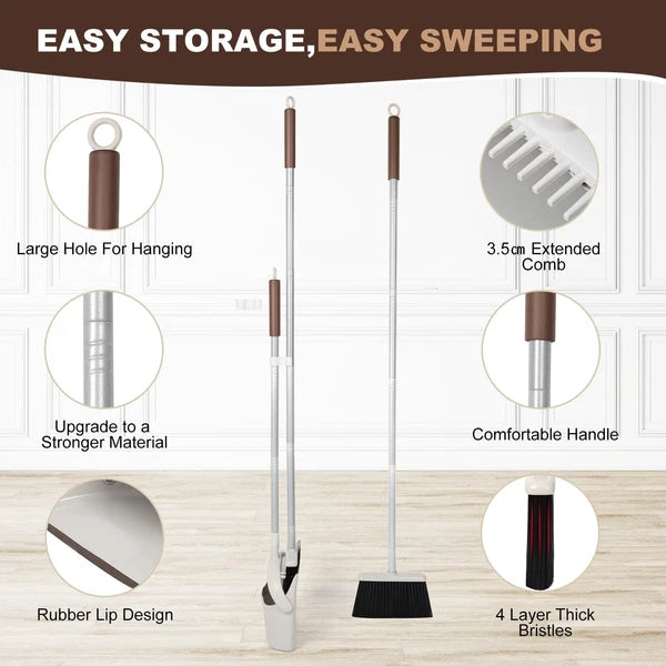 54" Long Handled Broom and Dustpan Set - Perfect Dust Pan and Brush Combo for...