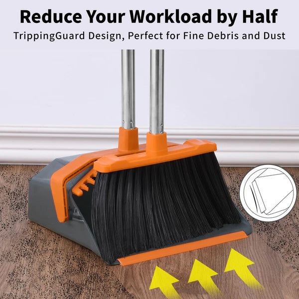 Broom And Dustpan Set Large Brooms And Dust Pans With 51'' Long Handle Upright B