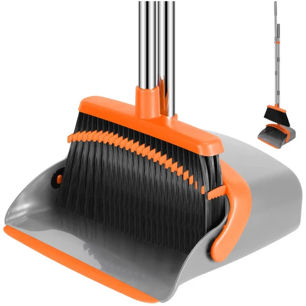 Broom and Dustpan Set 52-in Long Adjustable Handle Broom Dustpan Combo with D...