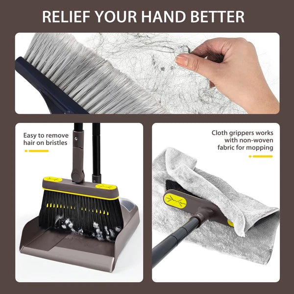Broom and Dustpan Set for Home with 54 Inches Long Handle Upright Stand Teeth