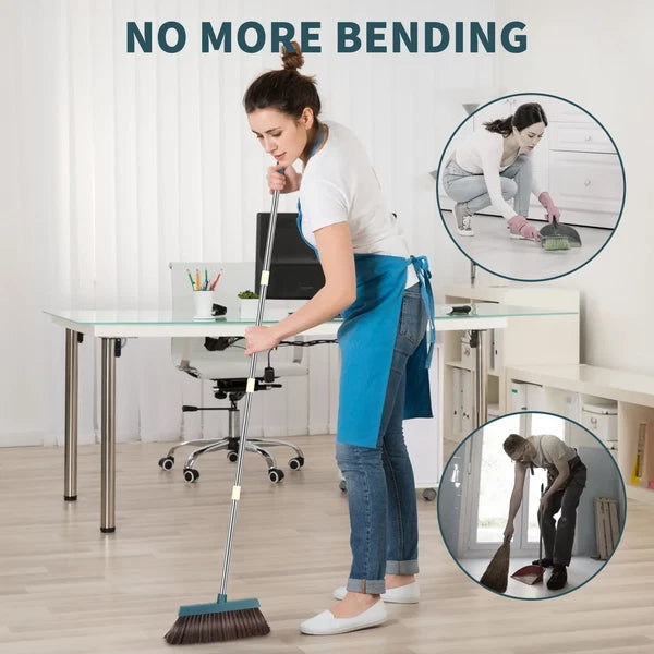 57'' Broom and Dustpan Set for Home, Efficient Cleaning Teeth Dustpan, Long Hand