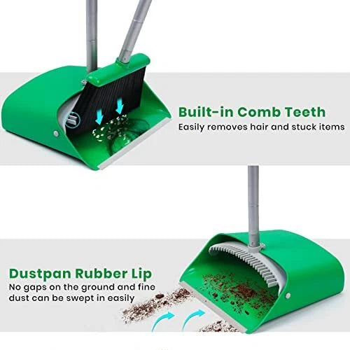 Broom and Dustpan Set with 52" Long Handle for Home Kitchen  Assorted Colors