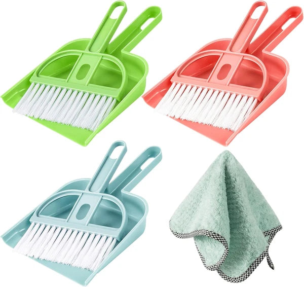 3 Pack Mini Hand Broom and Dustpan Set Small Dust Pans with Brush Set Cleaning