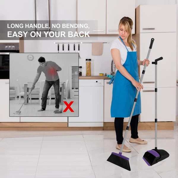 Broom with Dustpan Combo Set, 51" Household Dustpans and Broom, Standing Dust...