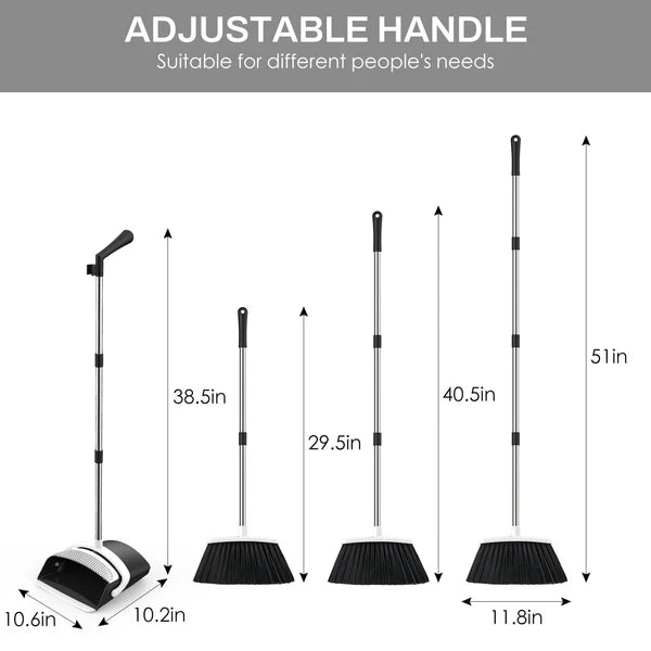 Broom and Dustpan Set for Home, 51-in Long Adjustable Handle Angle Broom and ...