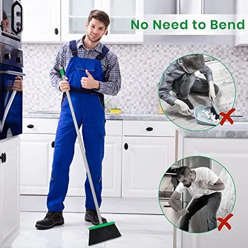 Broom and Dustpan Set with 52" Long Handle for Home Kitchen  Assorted Colors