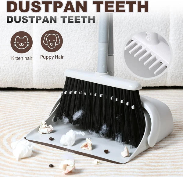 54-inch long-handled broom and dustpan set in brown and white