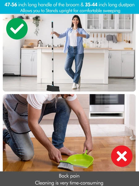 Broom and Dust Pan Combo, Steel Broom and Dustpan Set for Home
