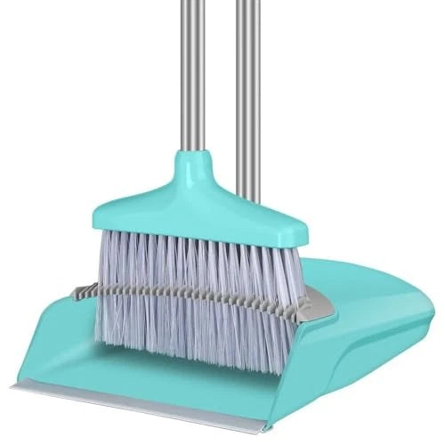 Broom and Dustpan Set 48" Long Handle Broom and Collapsible Dust Light Blue