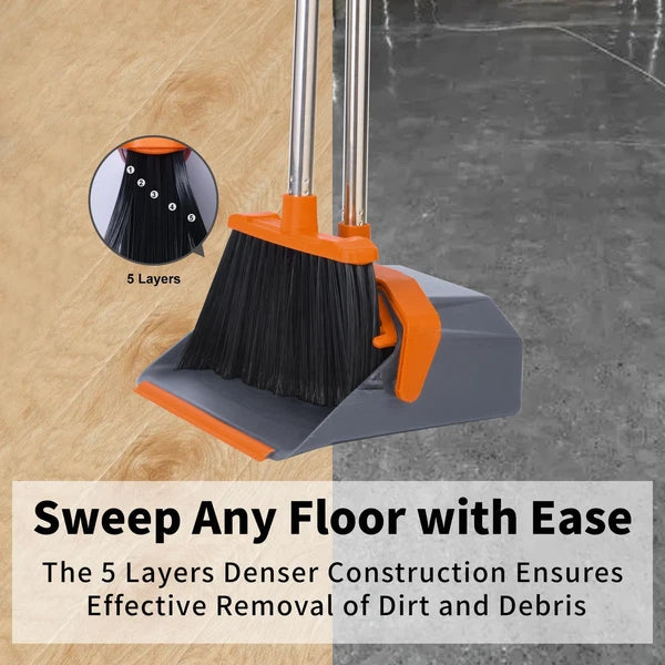 Broom And Dustpan Set Large Brooms And Dust Pans With 51'' Long Handle Upright B
