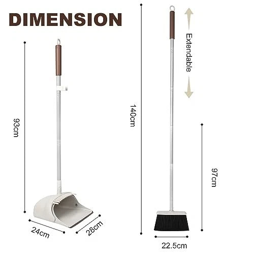 54" Long Handled Broom and Dustpan Set - Perfect Dust Pan and Brown and White