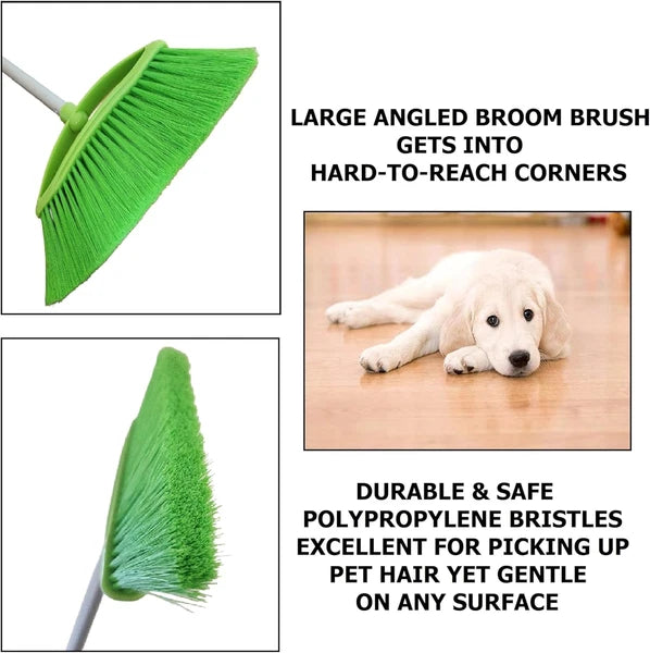 Broom and Dustpan Set for Home, Angled Broom and Upright Dustpan with Extendable