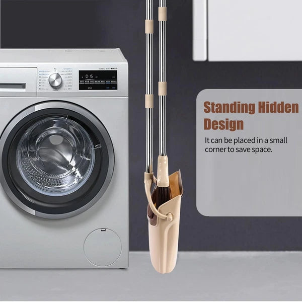 Broom and Dustpan Set with Long Handle Windproof Stand Up Combo Beige